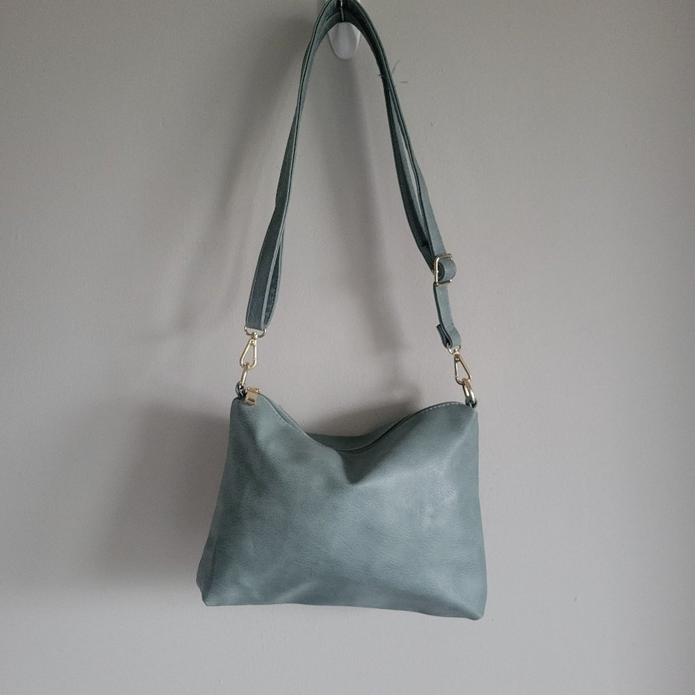 Jen & Co Vegan Shoulder Bag Blue Gray Adjustable & Removeable Strap - Picture 3 of 11